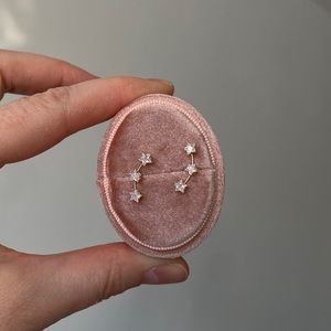 14K Yellow Gold White Sapphire Star Stud Earrings